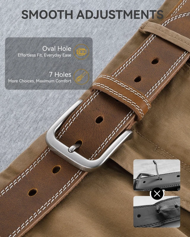 Alt view image 3 of 7 - Mens Belts Leather 35mm for Jeans - Tough at Work, Sharp Daily | Genuine Leather, Durable Buckle, Casual Occasion, Everyday Dress, Classic Style, Handmade, Gift Box