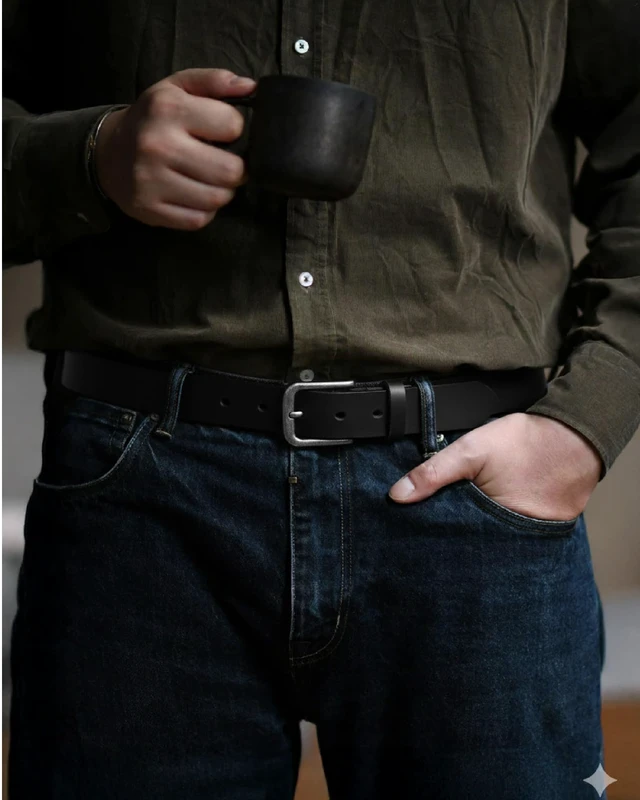 Alt view image 5 of 7 - Mens Belts Leather 35mm for Jeans - Tough at Work, Sharp Daily | Genuine Leather, Durable Buckle, Casual Occasion, Everyday Dress, Classic Style, Handmade, Gift Box