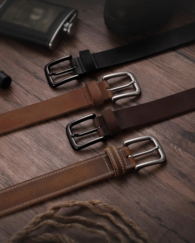 Alt view image 7 of 7 - Mens Belts Leather 35mm for Jeans - Tough at Work, Sharp Daily | Genuine Leather, Durable Buckle, Casual Occasion, Everyday Dress, Classic Style, Handmade, Gift Box