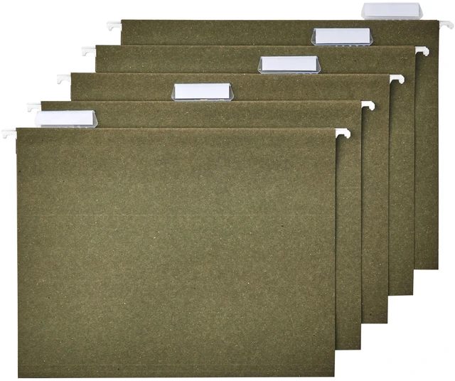 Main image of Hanging File Folders for Documents, Letter Size, 1/5-Cut Adjustable Tabs, Standard Green, 75 Count per Box