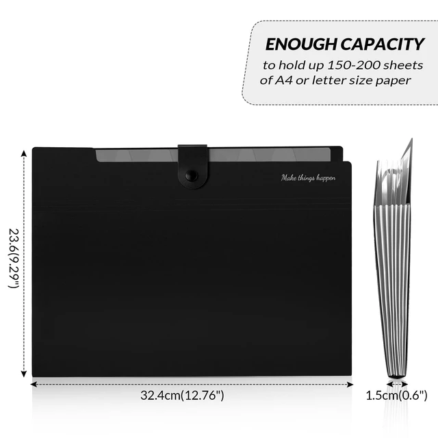 Alt view image 5 of 7 - 8 Pockets Expanding File Folders, Accordion Folders, Portable Paper Bill Receipt Organizer, Letter Size, Home College School Office Supplies, Black