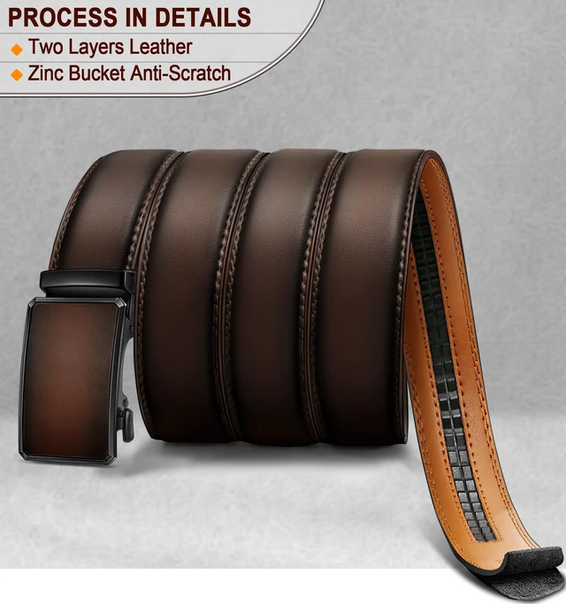 Alt view image 2 of 7 - Ratchet Leather Belt Adjustable for Men Trimmable 1 3/8-Gift Boxed | Smooth Sliding | Micro Adjustable Fit | Tailored Size | Holeless Understated Elegance