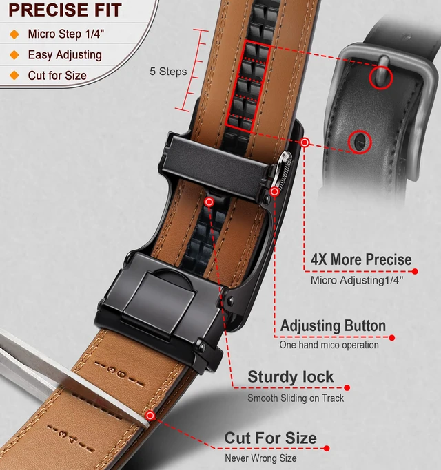Alt view image 3 of 7 - Ratchet Leather Belt Adjustable for Men Trimmable 1 3/8-Gift Boxed | Smooth Sliding | Micro Adjustable Fit | Tailored Size | Holeless Understated Elegance