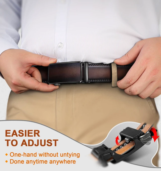 Alt view image 5 of 7 - Ratchet Leather Belt Adjustable for Men Trimmable 1 3/8-Gift Boxed | Smooth Sliding | Micro Adjustable Fit | Tailored Size | Holeless Understated Elegance