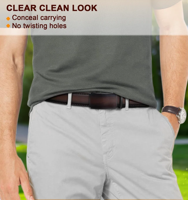 Alt view image 6 of 7 - Ratchet Leather Belt Adjustable for Men Trimmable 1 3/8-Gift Boxed | Smooth Sliding | Micro Adjustable Fit | Tailored Size | Holeless Understated Elegance