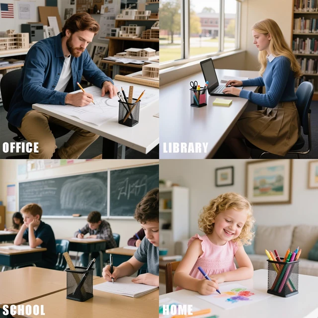 Alt view image 7 of 7 - 12 Pack Mesh Pen Holder for Desk, Wire Mesh Pencil Cup Holder Metal Pencil Holder Organizer for Office Home School Supplies, Black