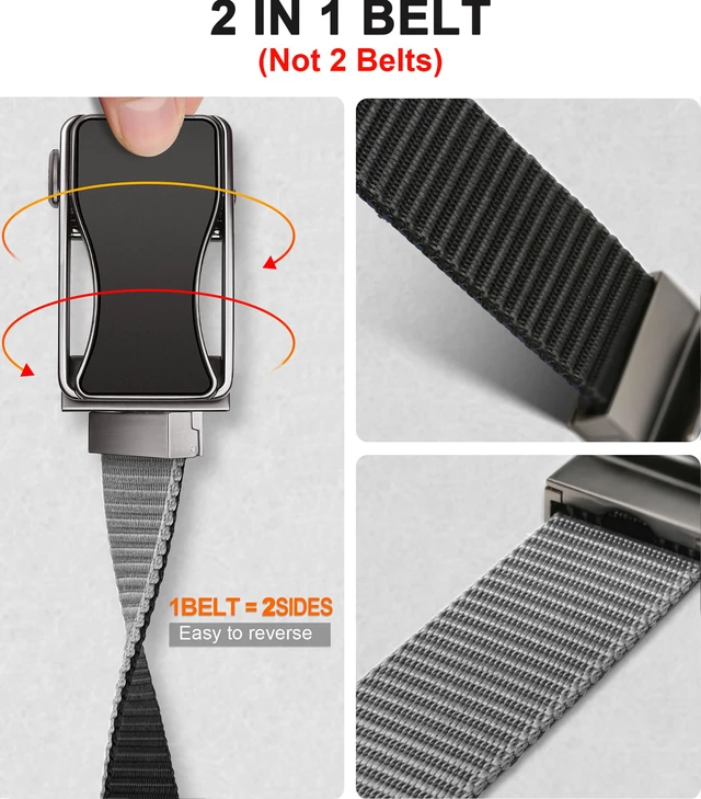 Alt view image 2 of 7 - Men Reversible Ratchet Web Belt Trimmable 1 3/8"-2 IN 1-Gift Boxed | Minimalist Travel Essential | Dynamic Snug Fit | 2-In-1 Versatile for Golf Casual Jeans