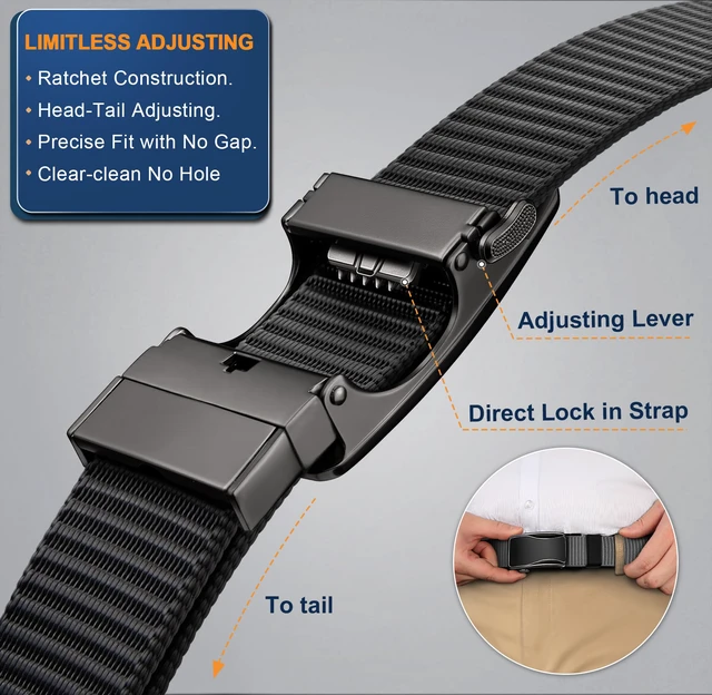 Alt view image 5 of 7 - Men Reversible Ratchet Web Belt Trimmable 1 3/8"-2 IN 1-Gift Boxed | Minimalist Travel Essential | Dynamic Snug Fit | 2-In-1 Versatile for Golf Casual Jeans
