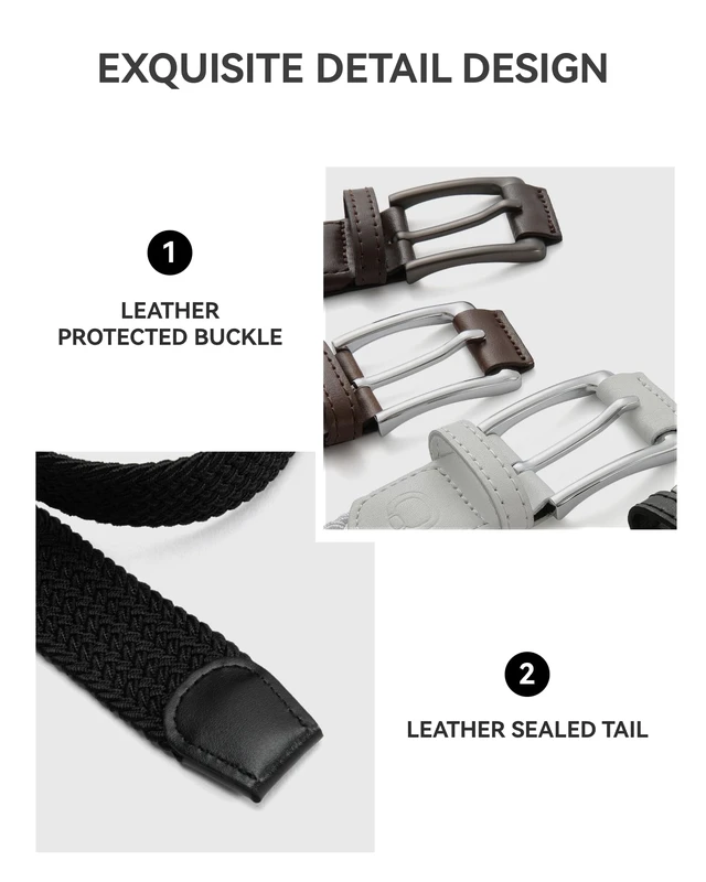 Alt view image 5 of 7 - Stretch Golf Belt for Men & Women - Elastic Belt for Casual Wear | 1 3/8" Braided Nylon Webbing, Breathable Comfort, No-hole Design, Pairs with Jeans, Shorts and Chinos