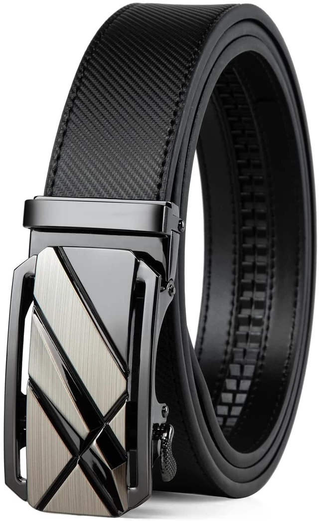 Main image of Leather ratchet belt 1 3/8" with Comfort Click Sliding Automatic Buckle in gift box, Adjustable belt Trim to Fit (Carbon Fiber M Belts, 36"-42" Waist Adjustable)
