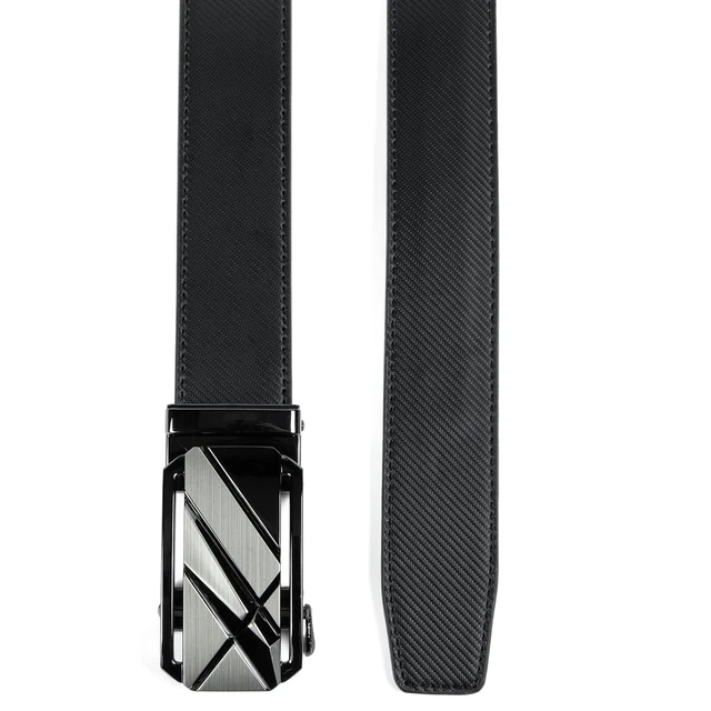 Alt view image 2 of 6 - Leather ratchet belt 1 3/8" with Comfort Click Sliding Automatic Buckle in gift box, Adjustable belt Trim to Fit (Carbon Fiber M Belts, 36"-42" Waist Adjustable)