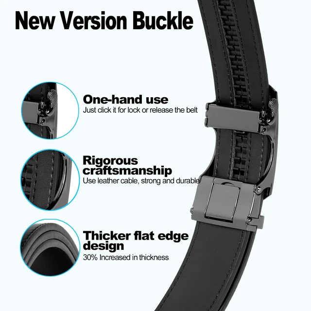 Alt view image 3 of 6 - Leather ratchet belt 1 3/8" with Comfort Click Sliding Automatic Buckle in gift box, Adjustable belt Trim to Fit (Carbon Fiber M Belts, 36"-42" Waist Adjustable)