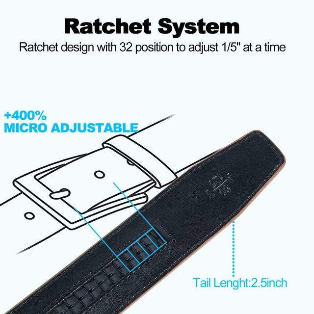 Alt view image 5 of 6 - Leather ratchet belt 1 3/8" with Comfort Click Sliding Automatic Buckle in gift box, Adjustable belt Trim to Fit (Carbon Fiber M Belts, 36"-42" Waist Adjustable)