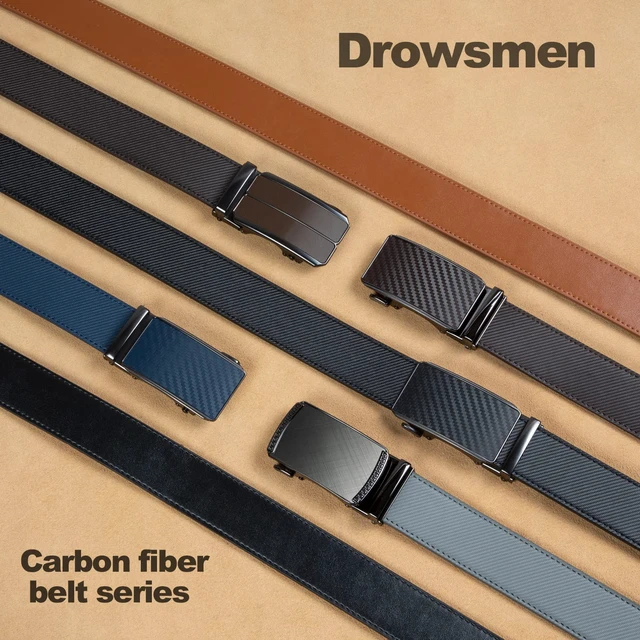 Alt view image 6 of 6 - Leather ratchet belt 1 3/8" with Comfort Click Sliding Automatic Buckle in gift box, Adjustable belt Trim to Fit (Carbon Fiber M Belts, 36"-42" Waist Adjustable)