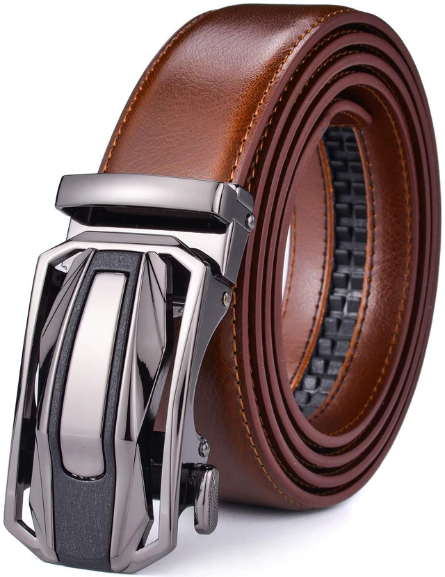 Main image of Men Belts Leather Male Slide Ratchet Work Dress Strap w Interchangeable Buckle Beltox (Brown01, 28"-38" Waist Adjustable)