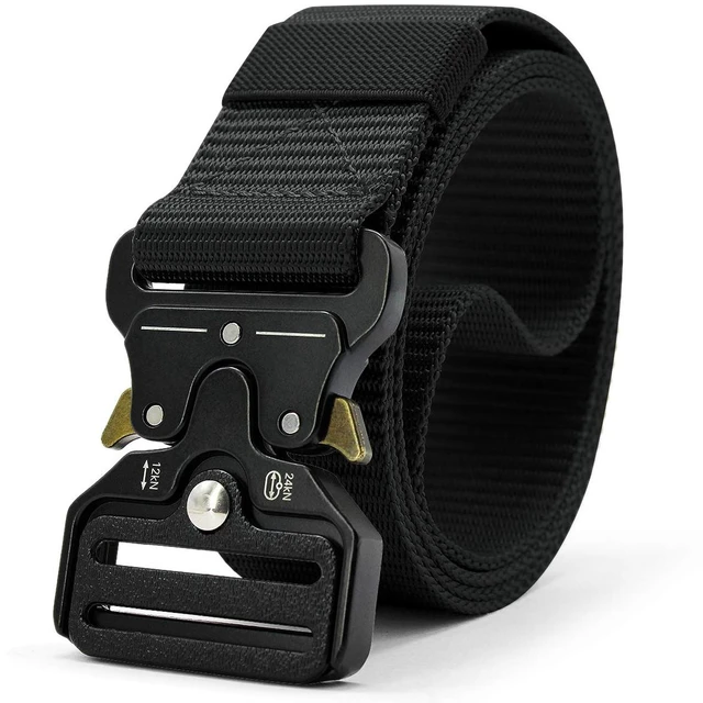 Main image of Tactical Belt for Men, Black Military Nylon, 1.5" Quick Release | Heavy-duty military nylon webbing with quick-release metal buckle and adjustable fit for work, hiking, outdoor and daily wear