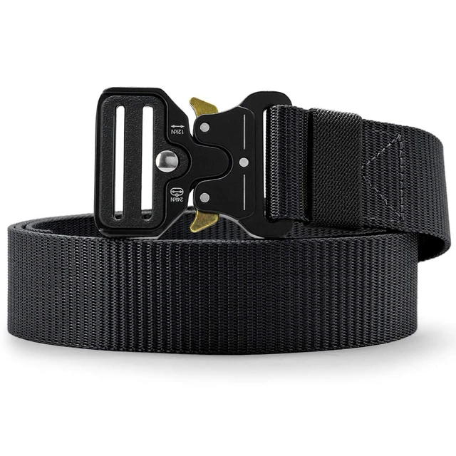 Alt view image 3 of 5 - Tactical Belt for Men, Black Military Nylon, 1.5" Quick Release | Heavy-duty military nylon webbing with quick-release metal buckle and adjustable fit for work, hiking, outdoor and daily wear