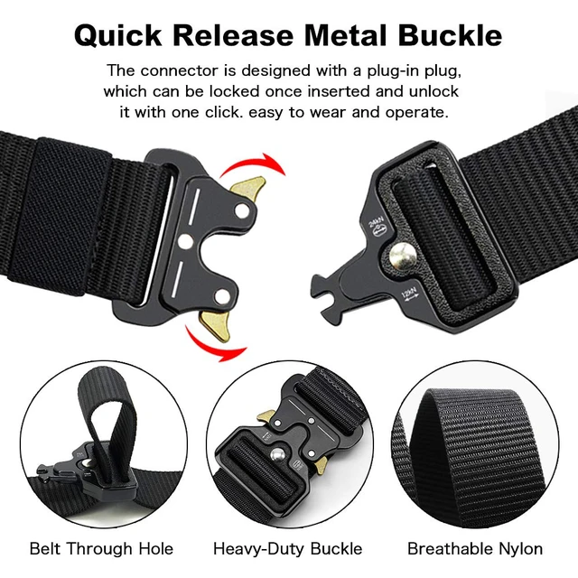 Alt view image 5 of 5 - Tactical Belt for Men, Black Military Nylon, 1.5" Quick Release | Heavy-duty military nylon webbing with quick-release metal buckle and adjustable fit for work, hiking, outdoor and daily wear