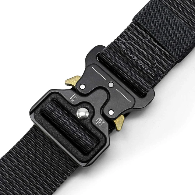 Alt view image 4 of 5 - Tactical Belt for Men, Black Military Nylon, 1.5" Quick Release | Heavy-duty military nylon webbing with quick-release metal buckle and adjustable fit for work, hiking, outdoor and daily wear