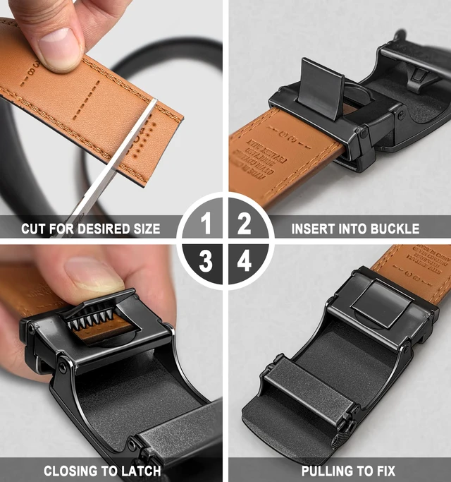 Alt view image 6 of 7 - Men Belt Customizing-Ratchet Belts Strap Buckle Individual For Repalcement or Self-Assembling 1 3/8"-Cut for Fit(Black/Gun,1 3/8" Belt Width Buckle)