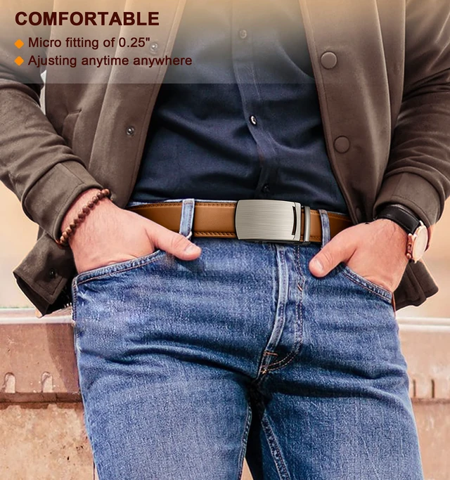 Alt view image 7 of 7 - Men Belt Customizing-Ratchet Belts Strap Buckle Individual For Repalcement or Self-Assembling 1 3/8"-Cut for Fit(Black/Gun,1 3/8" Belt Width Buckle)