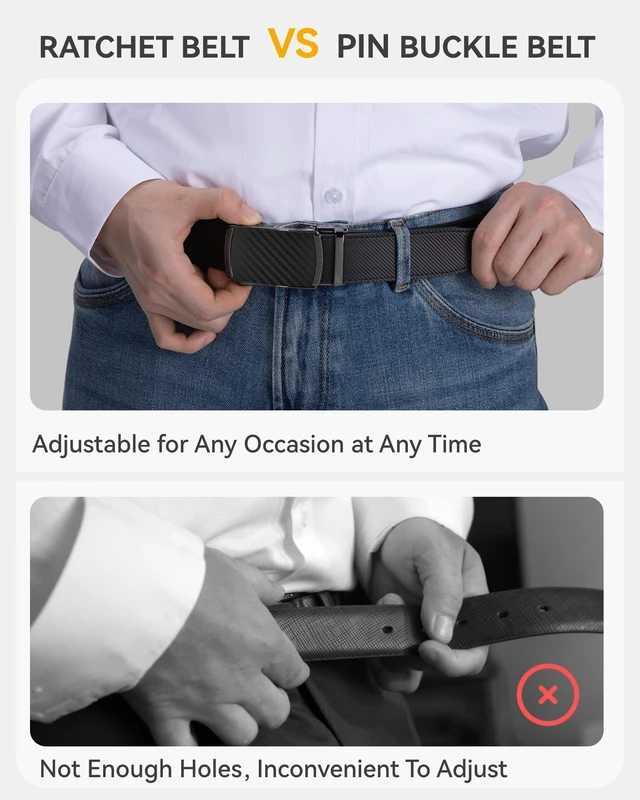 Alt view image 4 of 6 - Ratchet Belt Men - 1 3/8'' Mens Belt Leather for Casual Jeans | Smooth Sliding Track, Micro-adjustable, Trim to Fit, Daily Wear, Gift Box