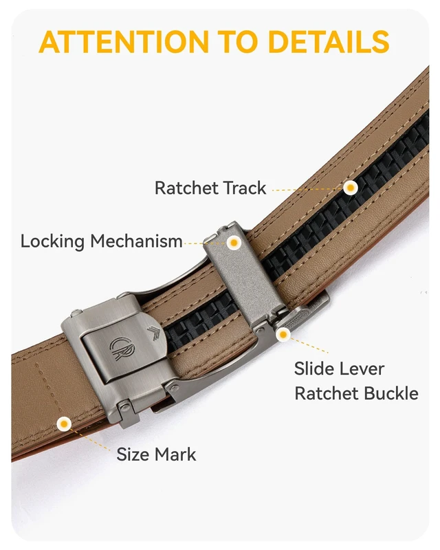 Alt view image 3 of 6 - Ratchet Belt Men - 1 3/8'' Mens Belt Leather for Casual Jeans | Smooth Sliding Track, Micro-adjustable, Trim to Fit, Daily Wear, Gift Box