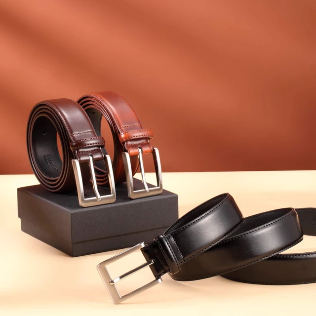 Alt view image 5 of 7 - Men's Casual Leather Jeans Belts Classic Work Business Dress Belt with Prong Buckle for Men