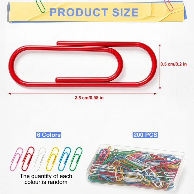Alt view image 2 of 7 - Colored Paper Clips, 200 Pack Multi Color Office Paper Clips, Assorted Color Coated Paperclips for Office School Document Organizing, DIY Crafts