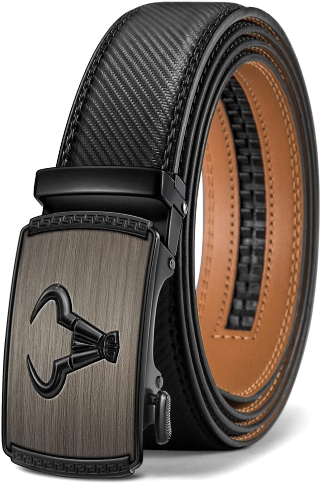 Main image of Ratchet Trimmable Leather Belt for Men Adjustable 1 3/8-Gift Boxed | Smooth Sliding | Micro Adjustable Fit | Tailored Size | Holeless Understated Elegance