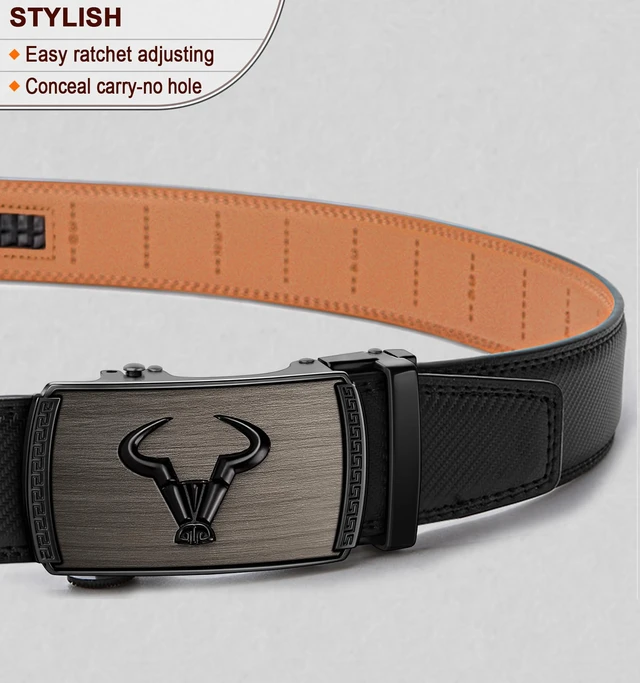 Alt view image 2 of 7 - Ratchet Trimmable Leather Belt for Men Adjustable 1 3/8-Gift Boxed | Smooth Sliding | Micro Adjustable Fit | Tailored Size | Holeless Understated Elegance