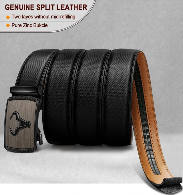 Alt view image 3 of 7 - Ratchet Trimmable Leather Belt for Men Adjustable 1 3/8-Gift Boxed | Smooth Sliding | Micro Adjustable Fit | Tailored Size | Holeless Understated Elegance