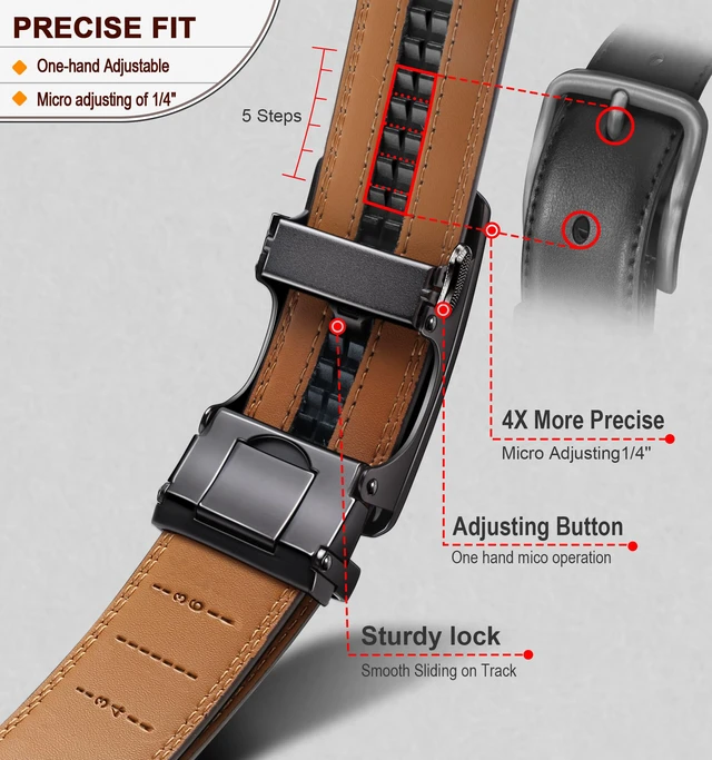 Alt view image 4 of 7 - Ratchet Trimmable Leather Belt for Men Adjustable 1 3/8-Gift Boxed | Smooth Sliding | Micro Adjustable Fit | Tailored Size | Holeless Understated Elegance