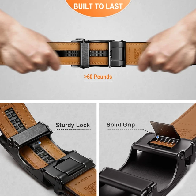 Alt view image 6 of 7 - Ratchet Trimmable Leather Belt for Men Adjustable 1 3/8-Gift Boxed | Smooth Sliding | Micro Adjustable Fit | Tailored Size | Holeless Understated Elegance