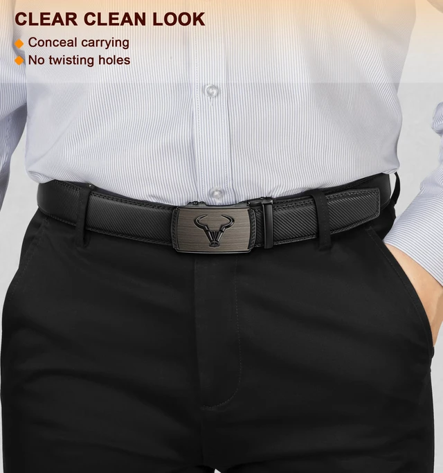 Alt view image 7 of 7 - Ratchet Trimmable Leather Belt for Men Adjustable 1 3/8-Gift Boxed | Smooth Sliding | Micro Adjustable Fit | Tailored Size | Holeless Understated Elegance