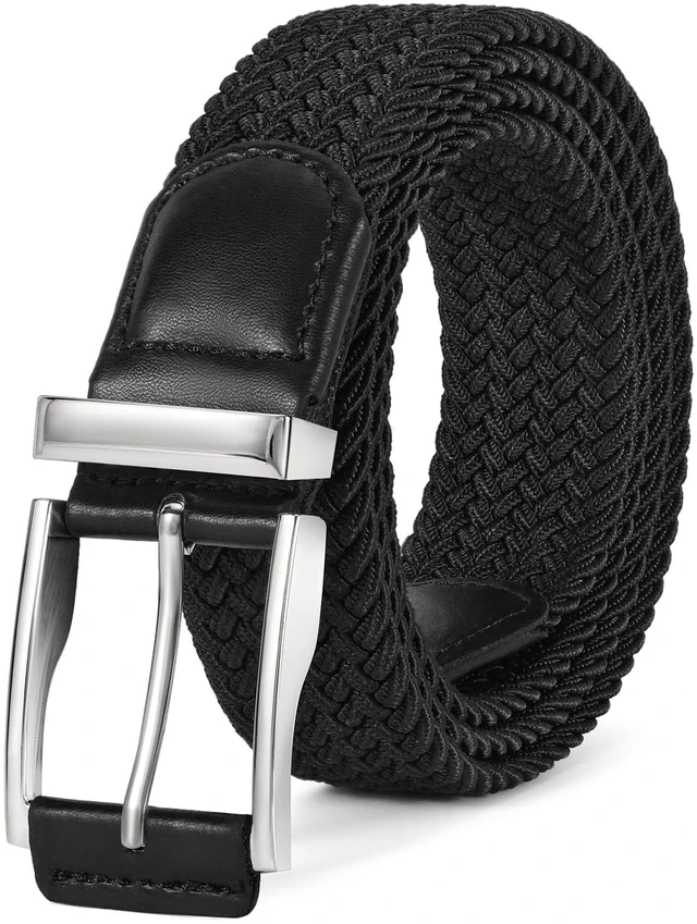 Main image of Stretchy Braided Belt for Men Elastic Woven Belt for Jeans Pants 1 3/8" Casual Men Women Golf Belt, Gift Box(Black, 26''-32'' waist adjustable)