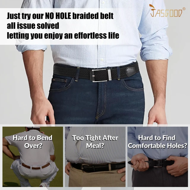 Alt view image 3 of 6 - Stretchy Braided Belt for Men Elastic Woven Belt for Jeans Pants 1 3/8" Casual Men Women Golf Belt, Gift Box(Black, 26''-32'' waist adjustable)