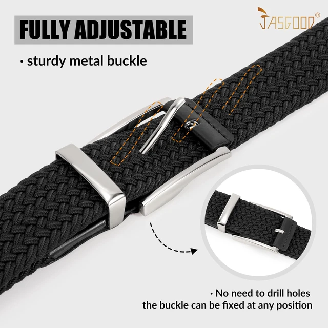 Alt view image 4 of 6 - Stretchy Braided Belt for Men Elastic Woven Belt for Jeans Pants 1 3/8" Casual Men Women Golf Belt, Gift Box(Black, 26''-32'' waist adjustable)