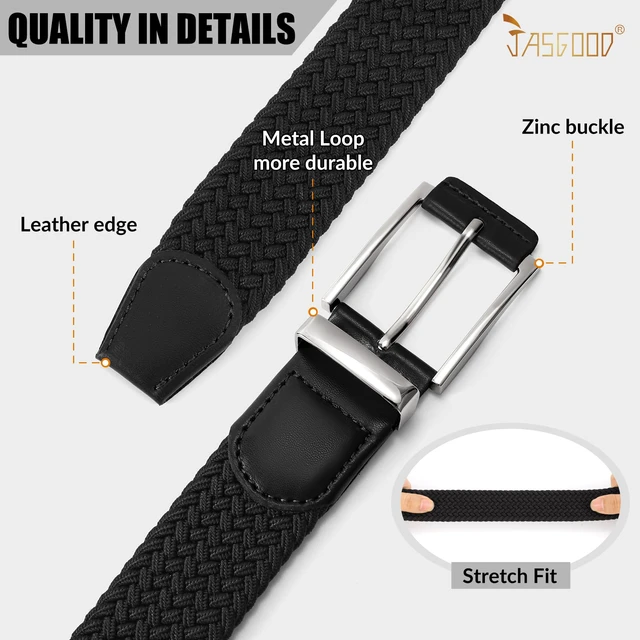 Alt view image 5 of 6 - Stretchy Braided Belt for Men Elastic Woven Belt for Jeans Pants 1 3/8" Casual Men Women Golf Belt, Gift Box(Black, 26''-32'' waist adjustable)