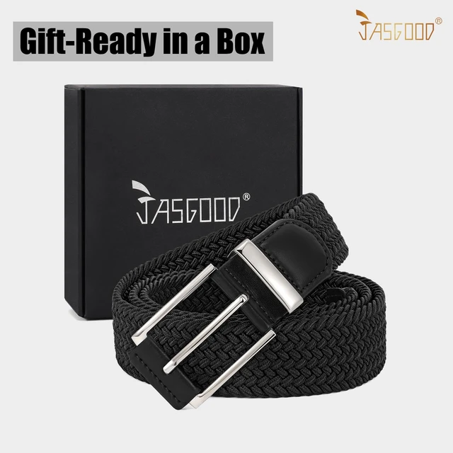 Alt view image 6 of 6 - Stretchy Braided Belt for Men Elastic Woven Belt for Jeans Pants 1 3/8" Casual Men Women Golf Belt, Gift Box(Black, 26''-32'' waist adjustable)