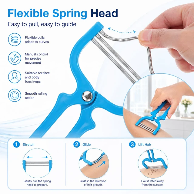 Alt view image 7 of 7 - 3Pcs Facial Hair Remover Spring Eyebrow Face Epilator Coil Portable Hair Remover Manual Face Hair Removers Threaders Spring Threading Tool for Women Lady