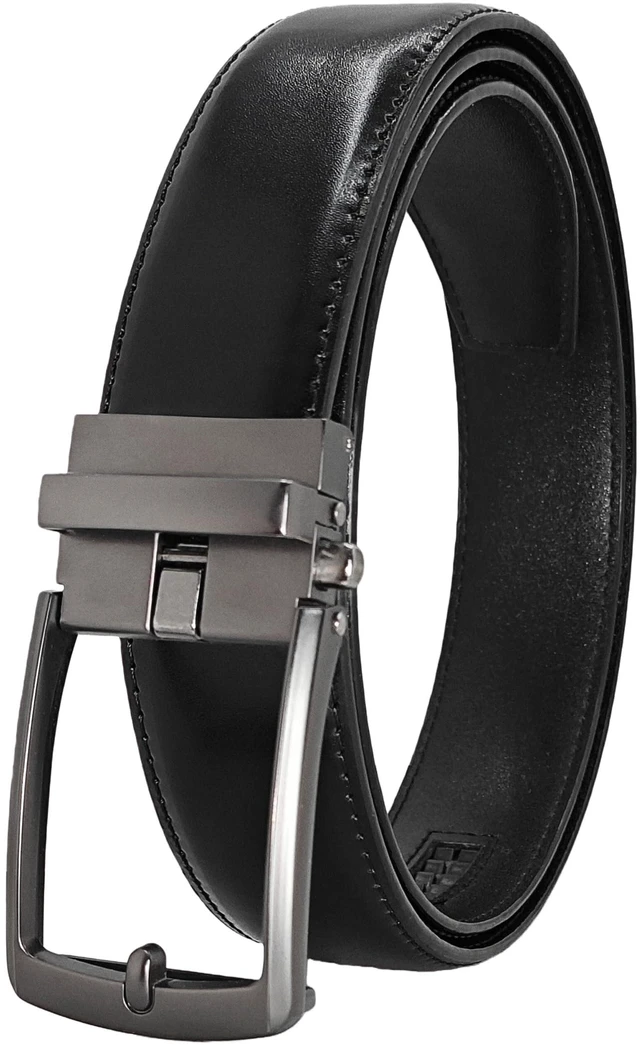 Main image of Mens Leather Ratchet Belt Holeless Adjustable Slide Buckle | Dress Casual Belt for Office & Travel