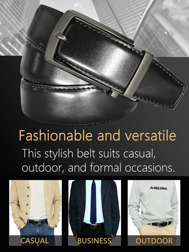 Alt view image 7 of 7 - Mens Leather Ratchet Belt Holeless Adjustable Slide Buckle | Dress Casual Belt for Office & Travel
