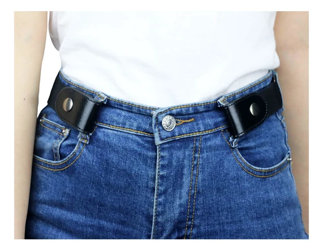 Alt view image 3 of 5 - Men Womens Stretch Belt, No Buckle Invisible Elastic Belt for Jeans | Buckle Free Belt, Black, Waist Size 24-50''