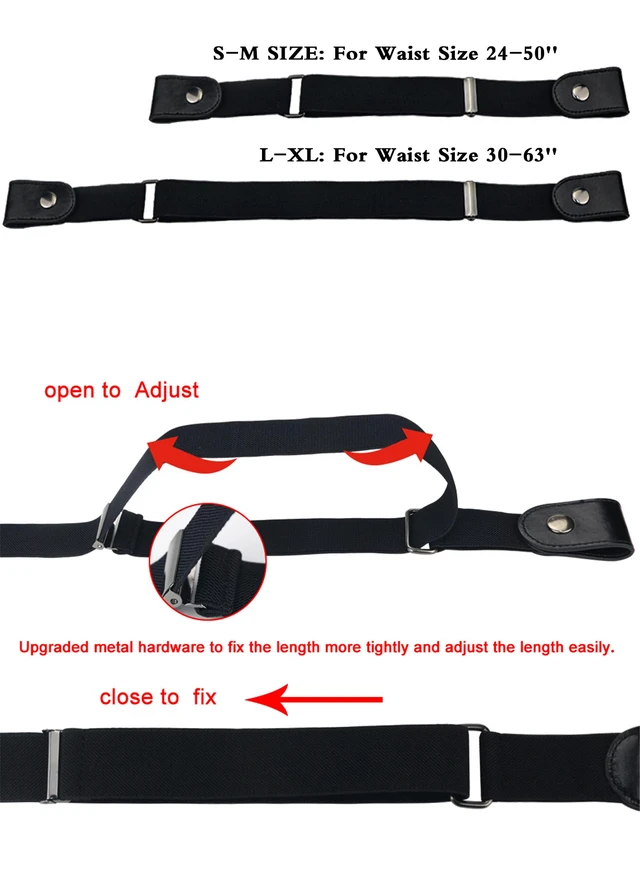 Alt view image 4 of 5 - Men Womens Stretch Belt, No Buckle Invisible Elastic Belt for Jeans | Buckle Free Belt, Black, Waist Size 24-50''