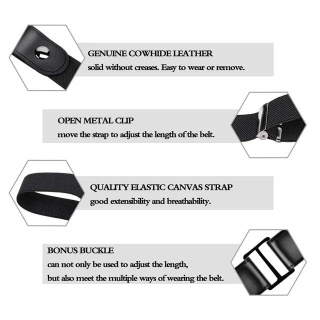 Alt view image 5 of 5 - Men Womens Stretch Belt, No Buckle Invisible Elastic Belt for Jeans | Buckle Free Belt, Black, Waist Size 24-50''