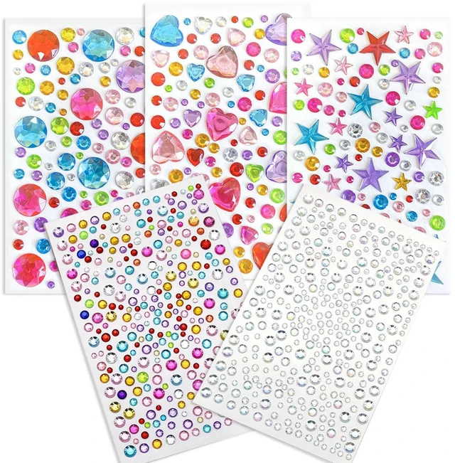 Main image of Self Adhesive Gems for Crafts, 971pcs Acrylic Bling Heart Sticker, Assorted Shapes Jewels Rhinestones, DIY Decoration Craft Supplies (A-971pcs)