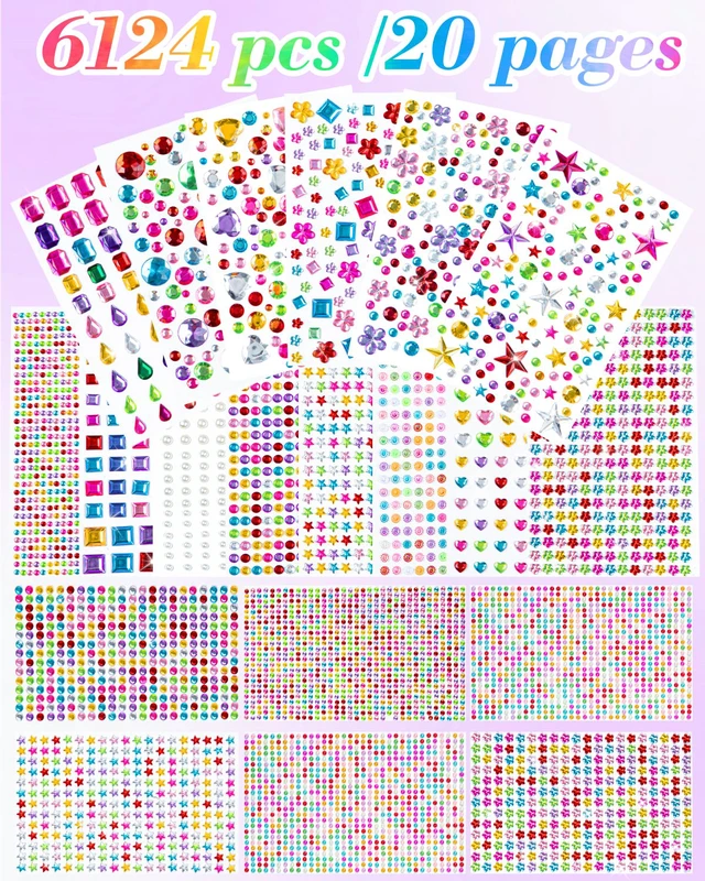 Alt view image 3 of 7 - 6124Pcs Gem Stickers-Self-Adhesive Face Jewelry Stickers, Acrylic Gems DIY Crafts, Sparkling Heart-Shaped Rhinestone for Kids, for Party & Holiday Supplies