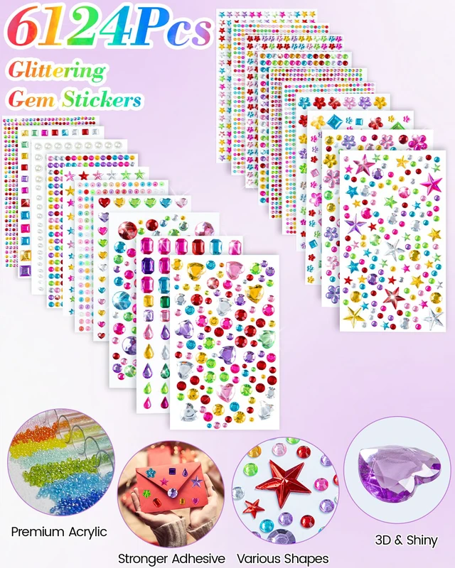 Alt view image 5 of 7 - 6124Pcs Gem Stickers-Self-Adhesive Face Jewelry Stickers, Acrylic Gems DIY Crafts, Sparkling Heart-Shaped Rhinestone for Kids, for Party & Holiday Supplies