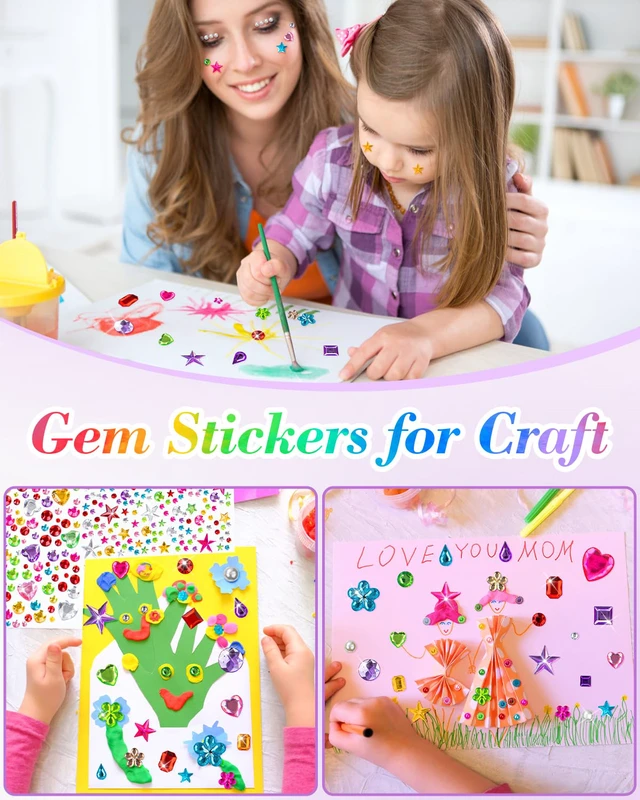 Alt view image 6 of 7 - 6124Pcs Gem Stickers-Self-Adhesive Face Jewelry Stickers, Acrylic Gems DIY Crafts, Sparkling Heart-Shaped Rhinestone for Kids, for Party & Holiday Supplies